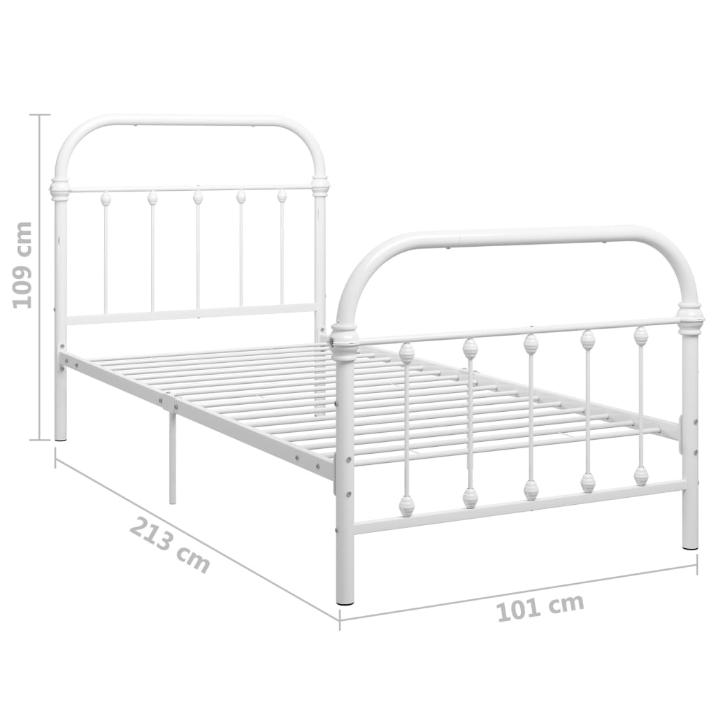 Bed Frame White Metal 90x200 cm