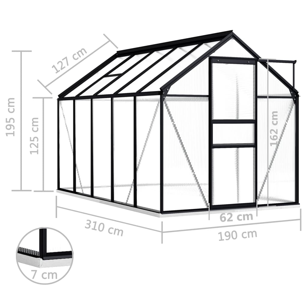 Greenhouse with Base Frame Anthracite Aluminium 5.89 m²