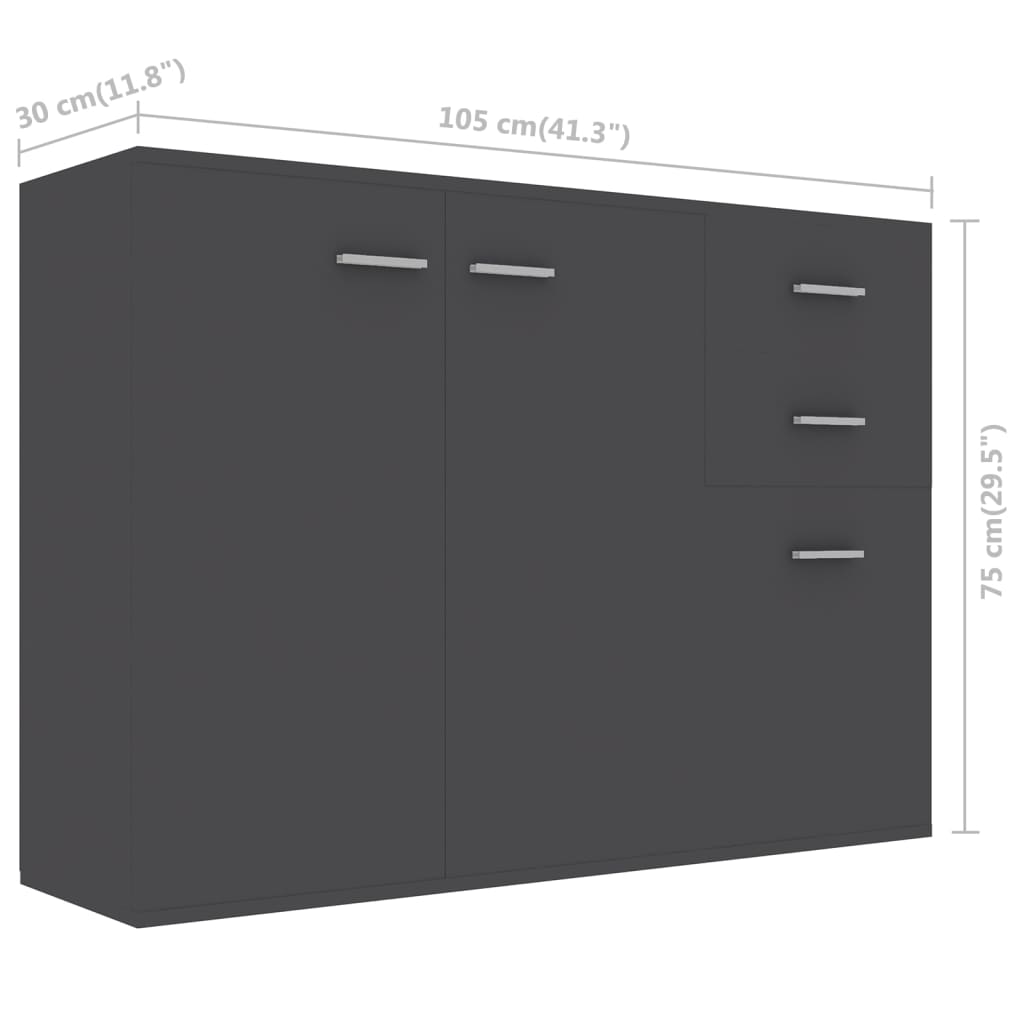 Sideboard Grey 105x30x75 cm Engineered Wood