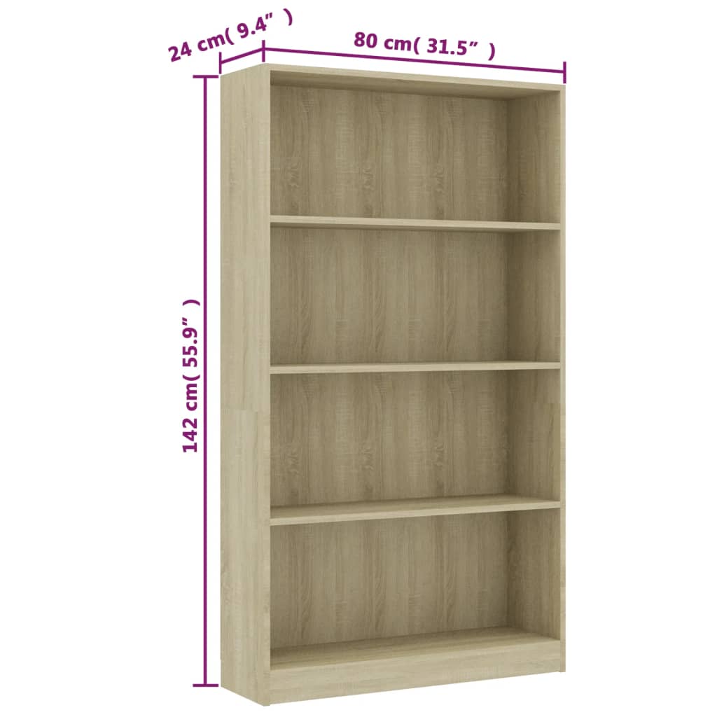 4-Tier Book Cabinet Sonoma Oak 80x24x142 cm Engineered Wood