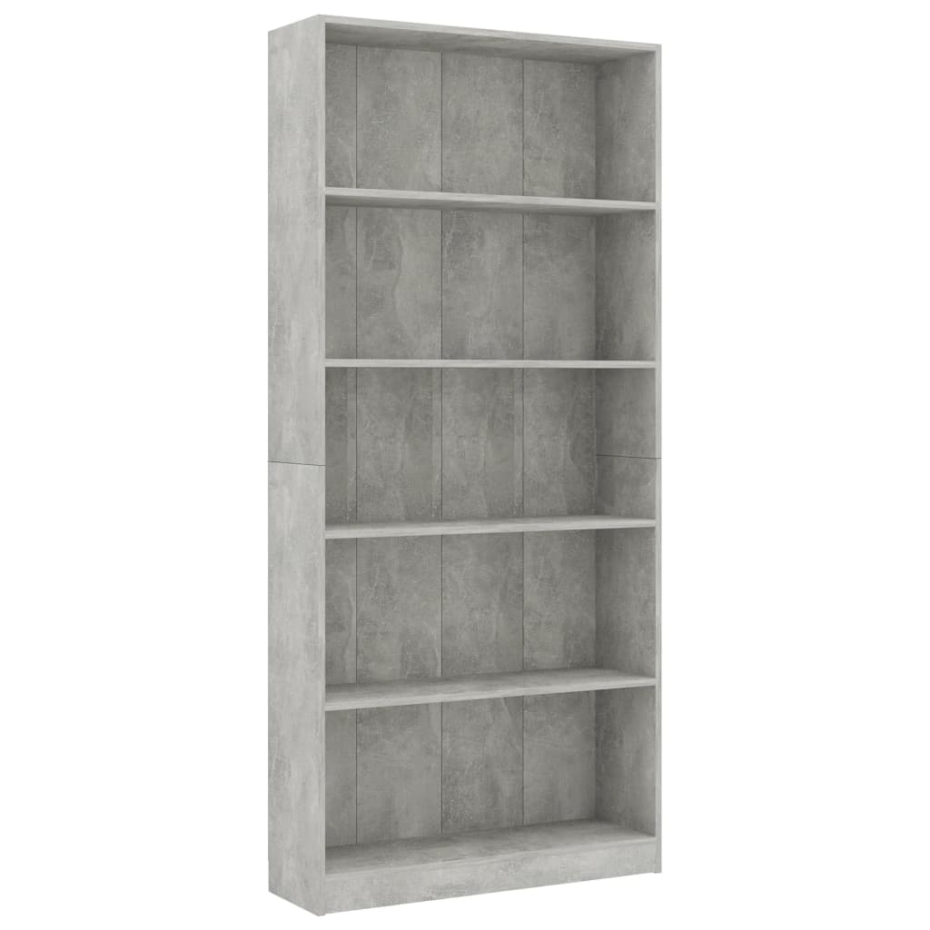 5-Tier Book Cabinet Concrete Grey 80x24x175 cm Engineered Wood