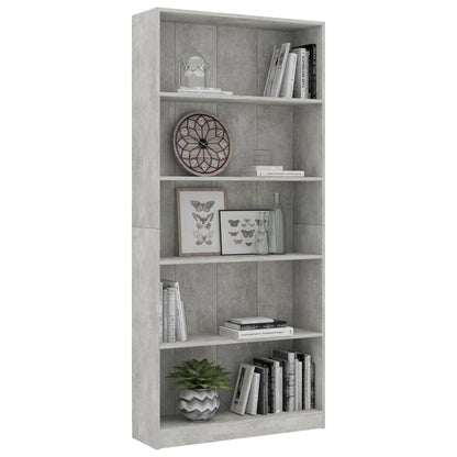 5-Tier Book Cabinet Concrete Grey 80x24x175 cm Engineered Wood