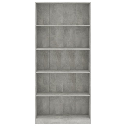 5-Tier Book Cabinet Concrete Grey 80x24x175 cm Engineered Wood