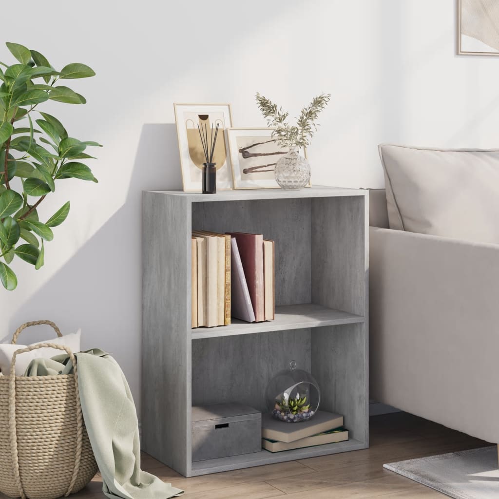 2-Tier Book Cabinet Concrete Grey 60x30x76.5 cm Engineered Wood