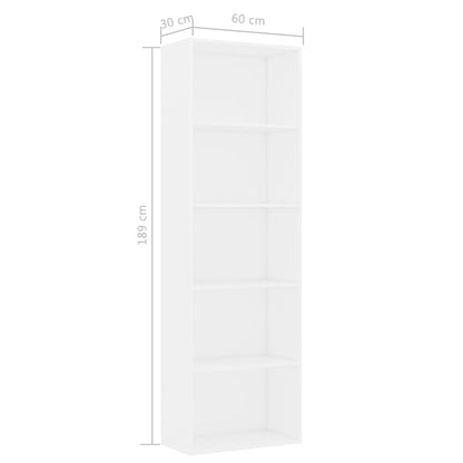 5-Tier Book Cabinet White 60x30x189 cm Engineered Wood