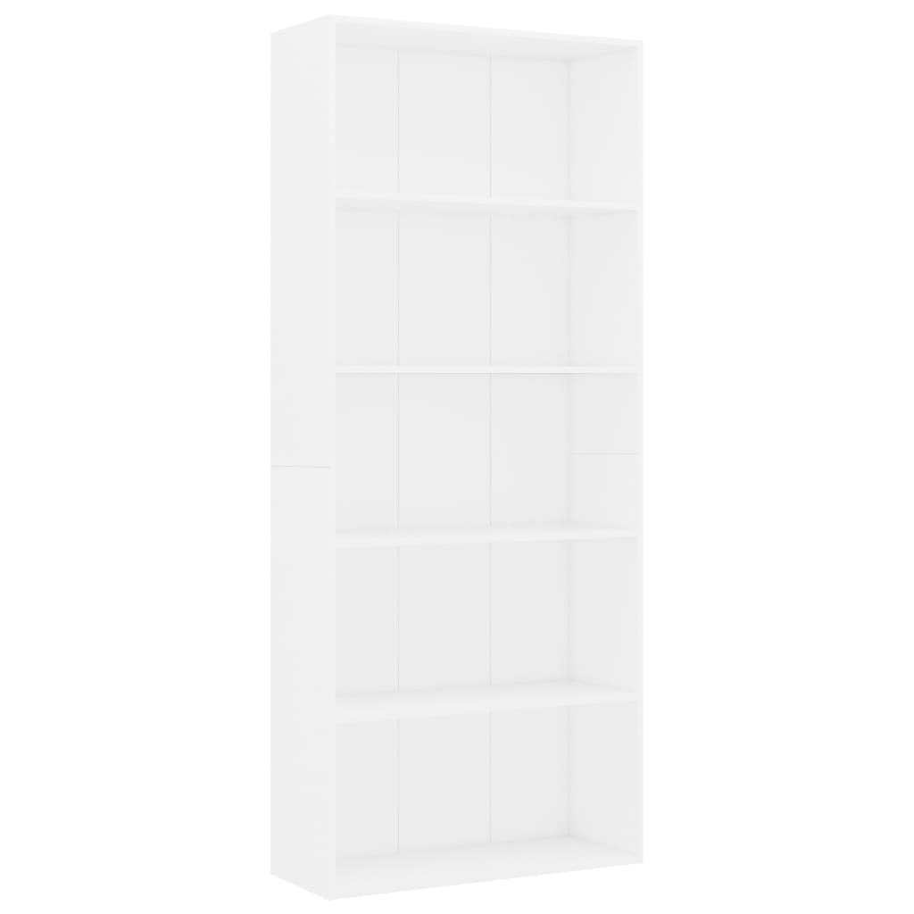 5-Tier Book Cabinet White 80x30x189 cm Engineered Wood