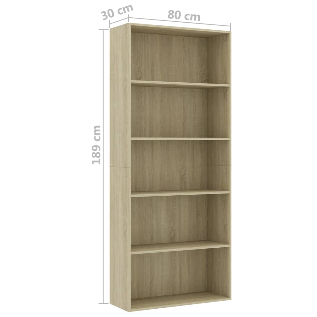 5-Tier Book Cabinet Sonoma Oak 80x30x189 cm Engineered Wood