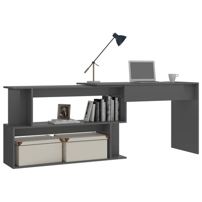 Corner Desk High Gloss Grey 200x50x76 cm Engineered Wood