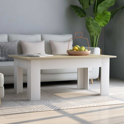 Coffee Table White and Sonoma Oak 100x60x42 cm Engineered Wood