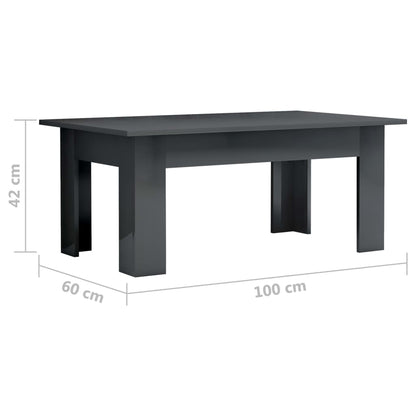 Coffee Table High Gloss Grey 100x60x42 cm Engineered Wood