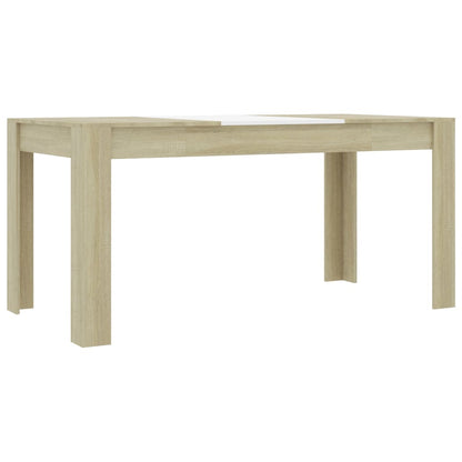 Dining Table White and Sonoma Oak 160x80x76 cm Engineered Wood