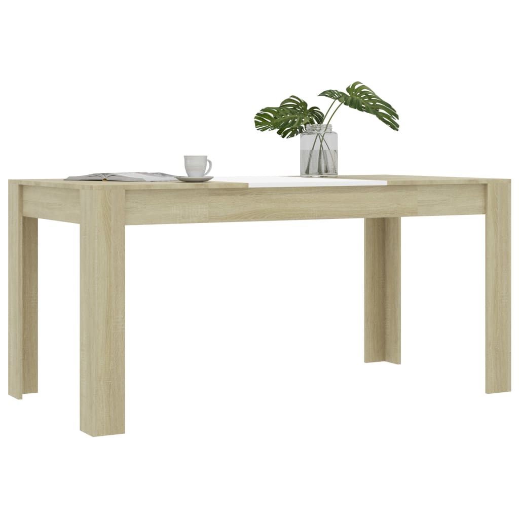 Dining Table White and Sonoma Oak 160x80x76 cm Engineered Wood