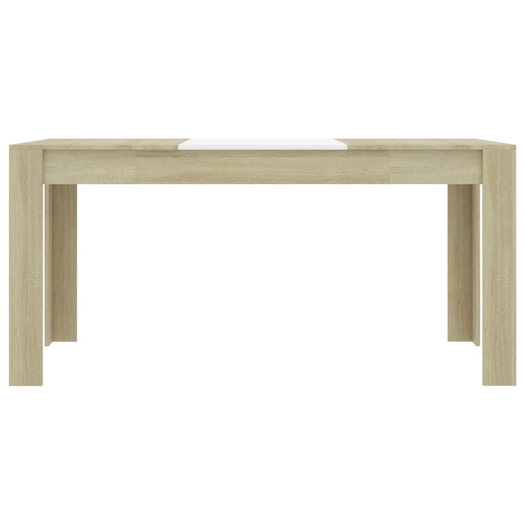 Dining Table White and Sonoma Oak 160x80x76 cm Engineered Wood