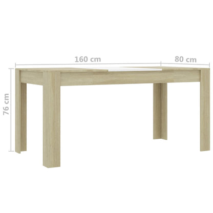 Dining Table White and Sonoma Oak 160x80x76 cm Engineered Wood