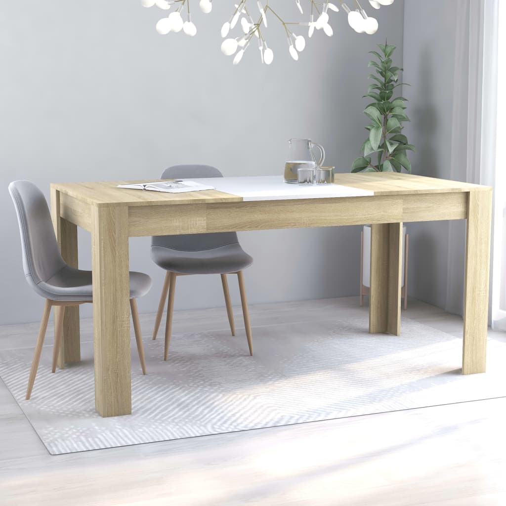 Dining Table White and Sonoma Oak 160x80x76 cm Engineered Wood