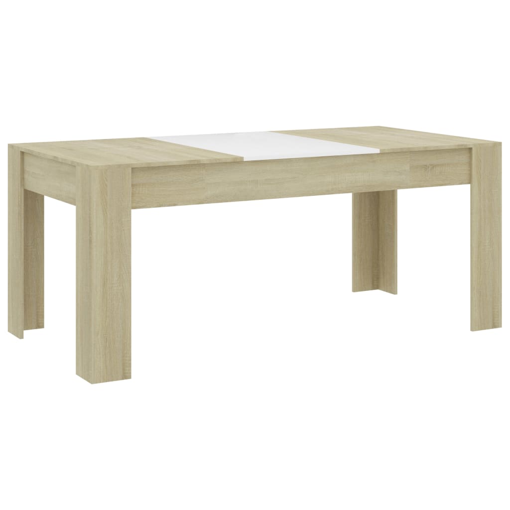 Dining Table White and Sonoma Oak 180x90x76 cm Engineered Wood