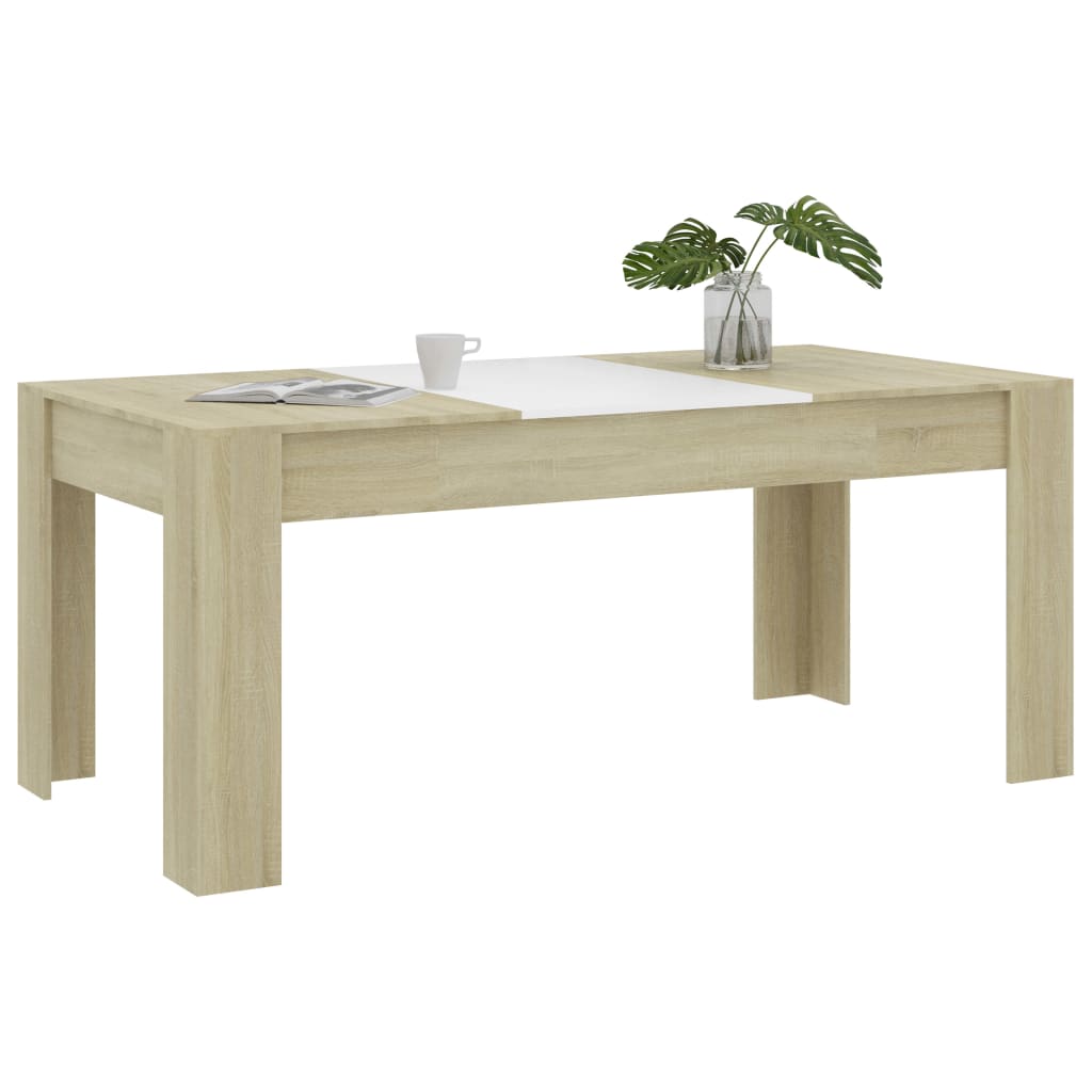 Dining Table White and Sonoma Oak 180x90x76 cm Engineered Wood