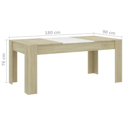 Dining Table White and Sonoma Oak 180x90x76 cm Engineered Wood