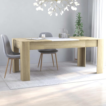 Dining Table White and Sonoma Oak 180x90x76 cm Engineered Wood