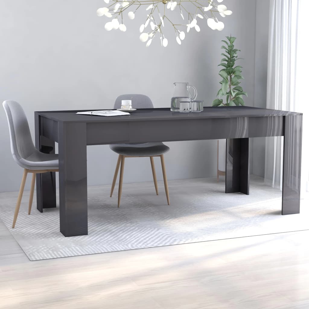 Dining Table High Gloss Grey 180x90x76 cm Engineered Wood