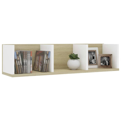 CD Wall Shelf White and Sonoma Oak 75x18x18 cm Engineered Wood