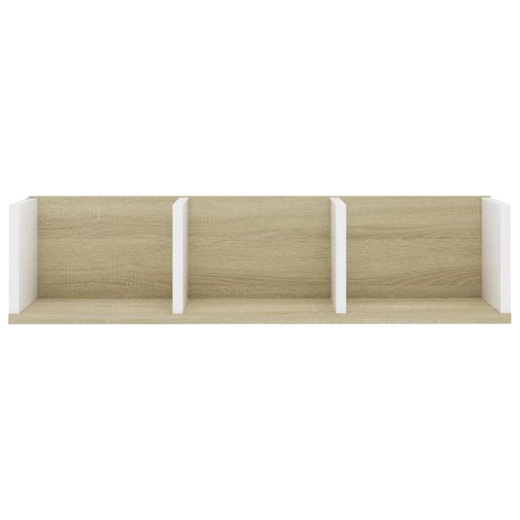 CD Wall Shelf White and Sonoma Oak 75x18x18 cm Engineered Wood