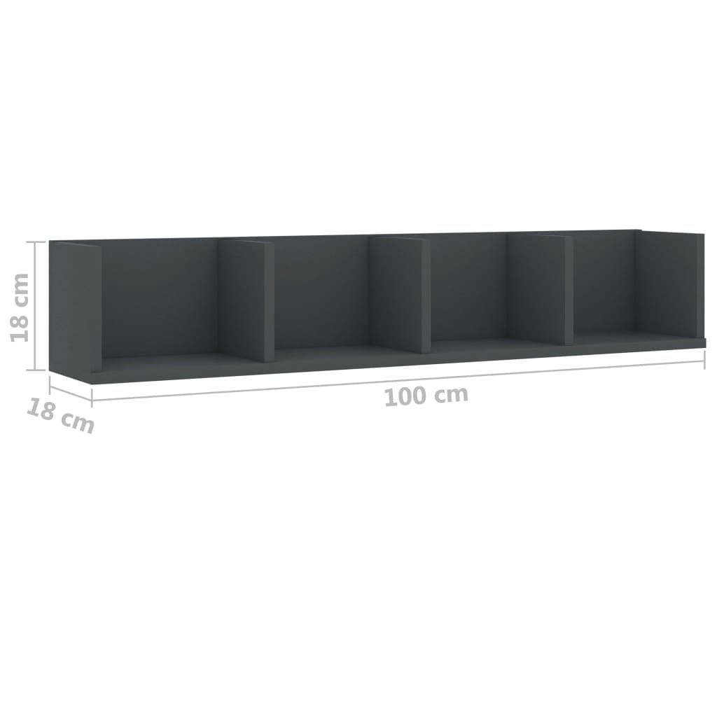 CD Wall Shelf Grey 100x18x18 cm Engineered Wood