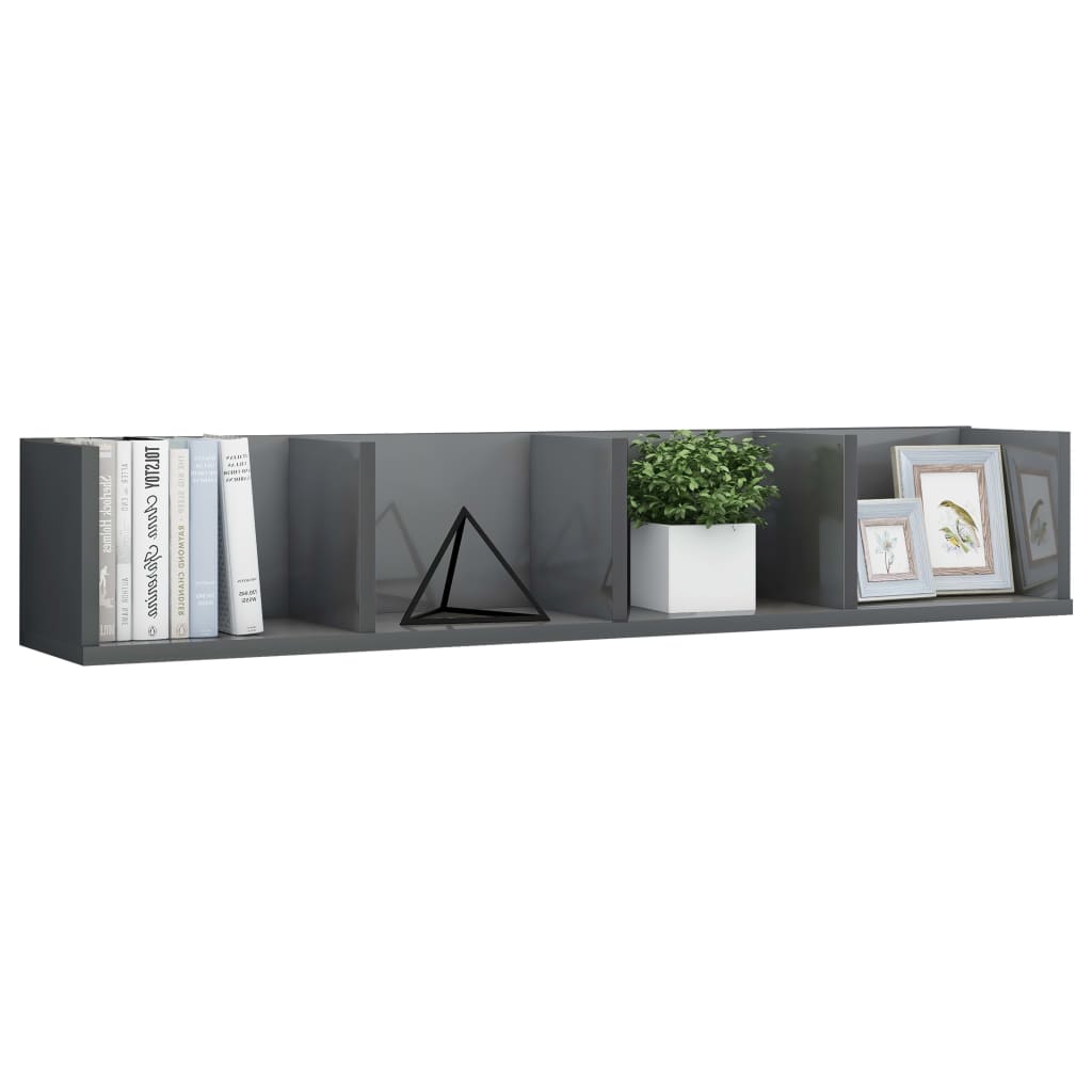 CD Wall Shelf High Gloss Grey 100x18x18 cm Engineered Wood