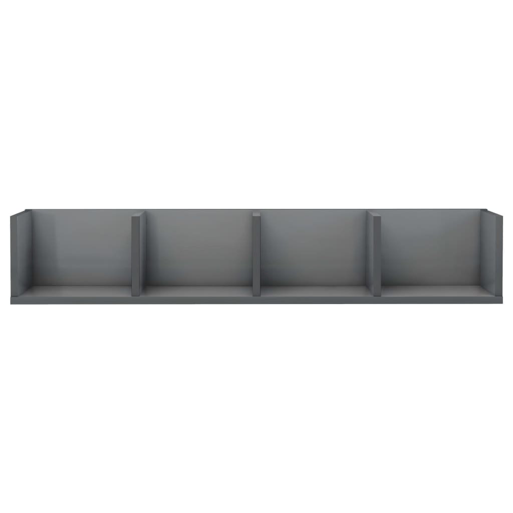 CD Wall Shelf High Gloss Grey 100x18x18 cm Engineered Wood