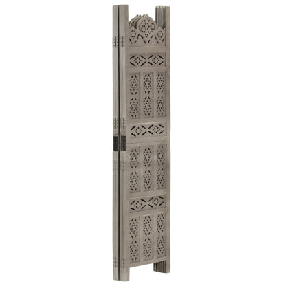 Hand carved 4-Panel Room Divider Grey 160x165 cm Solid Mango Wood