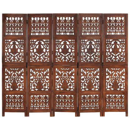 Hand Carved 5-Panel Room Divider Brown 200x165 cm Solid Mango Wood