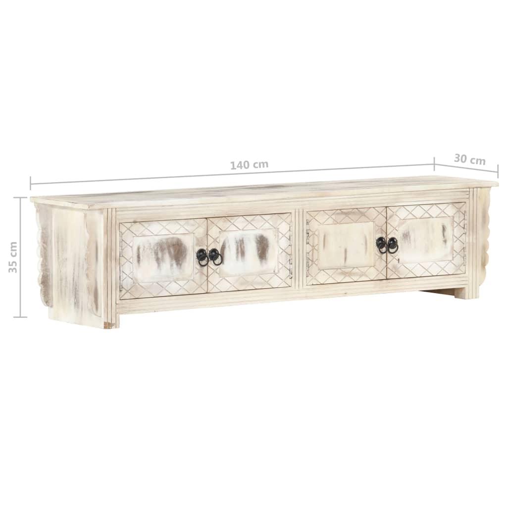 TV Cabinet White 140x30x35 cm Solid Mango Wood