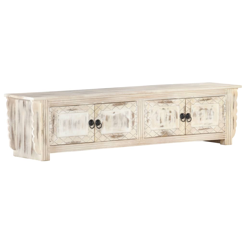 TV Cabinet White 140x30x35 cm Solid Mango Wood