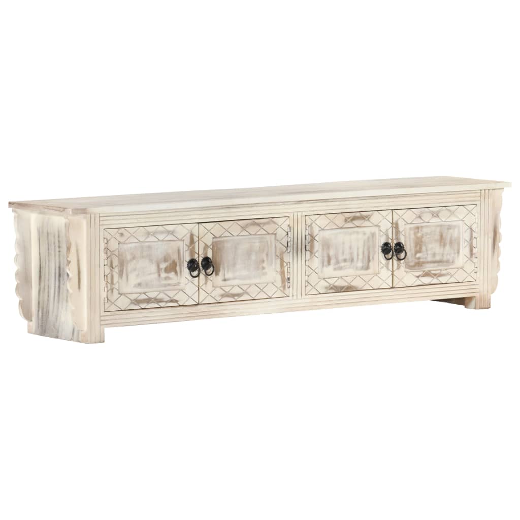 TV Cabinet White 140x30x35 cm Solid Mango Wood