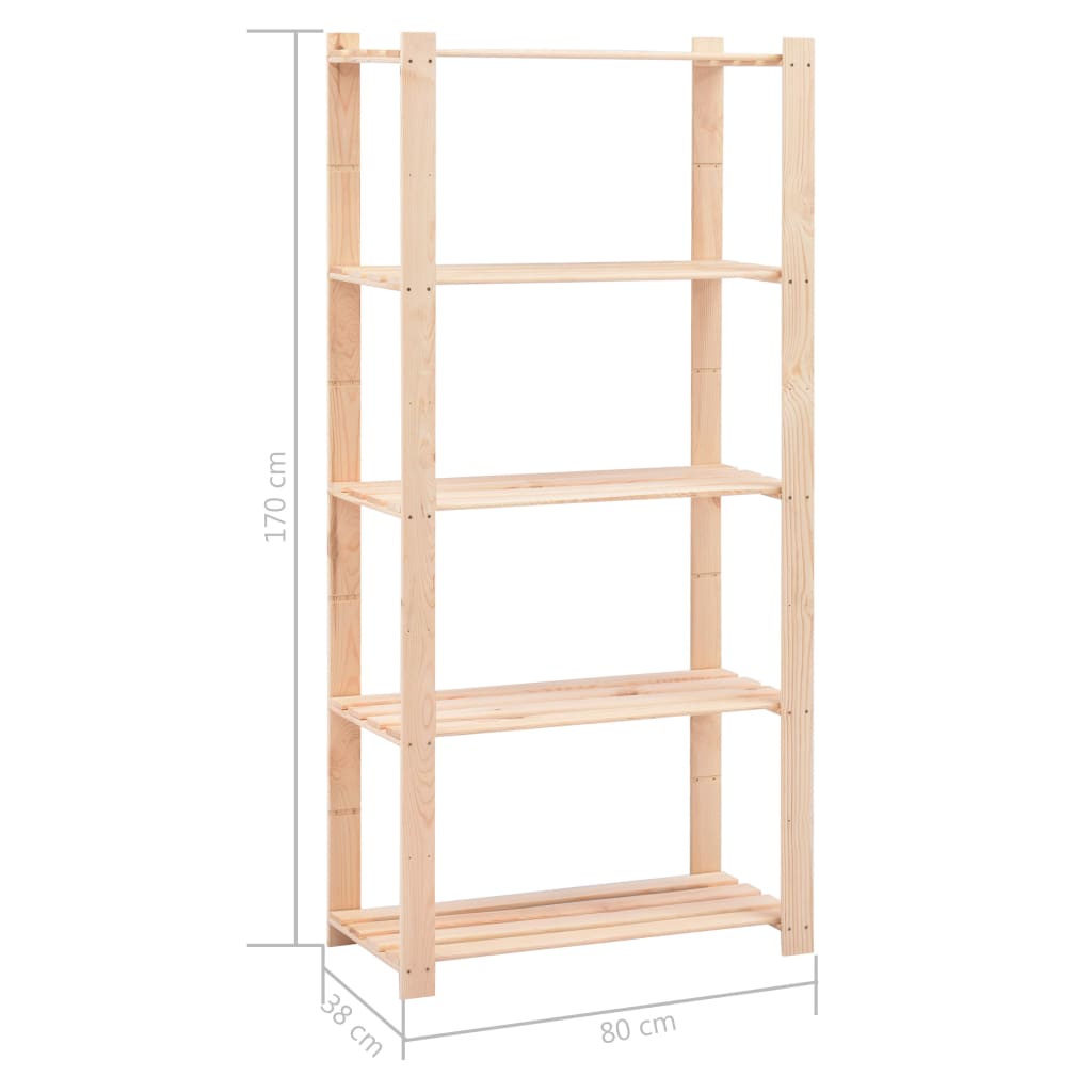 5-Tier Storage Racks 2 pcs 80x38x170 cm Solid Pinewood 250 kg