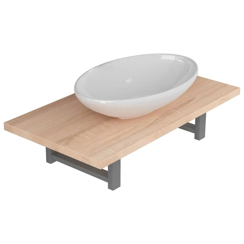 Two Piece Bathroom Furniture Set Ceramic Oak