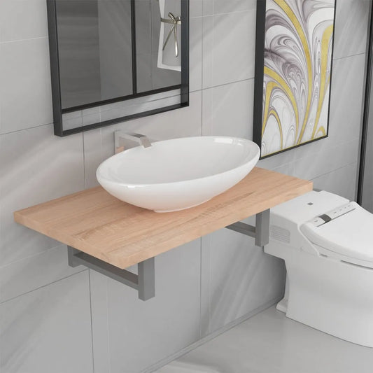 Two Piece Bathroom Furniture Set Ceramic Oak