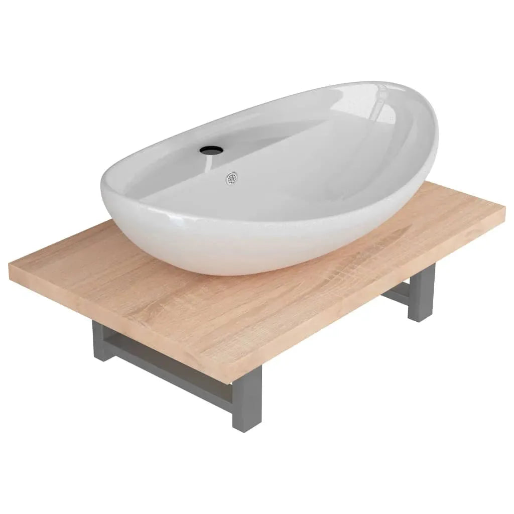 Two Piece Bathroom Furniture Set Ceramic Oak