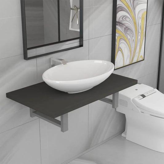 Two Piece Bathroom Furniture Set Ceramic Grey