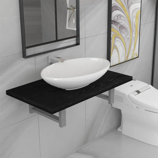 Two Piece Bathroom Furniture Set Ceramic Black