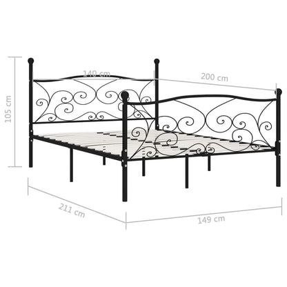 Bed Frame without Mattress with Slatted Base Black Metal 140x200 cm