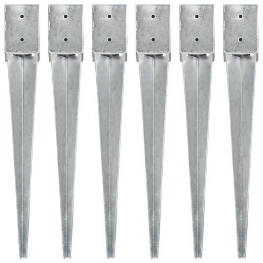 Ground Spikes 6 pcs Silver 10x10x76 cm Galvanised Steel