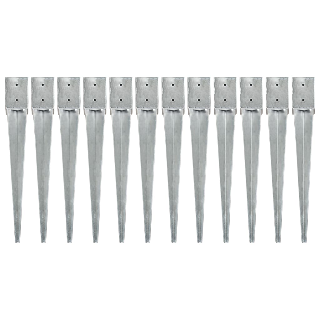 Ground Spikes 12 pcs Silver 10x10x76 cm Galvanised Steel