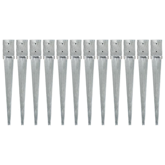 Ground Spikes 12 pcs Silver 10x10x76 cm Galvanised Steel