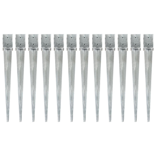 Ground Spikes 12 pcs Silver 10x10x91 cm Galvanised Steel