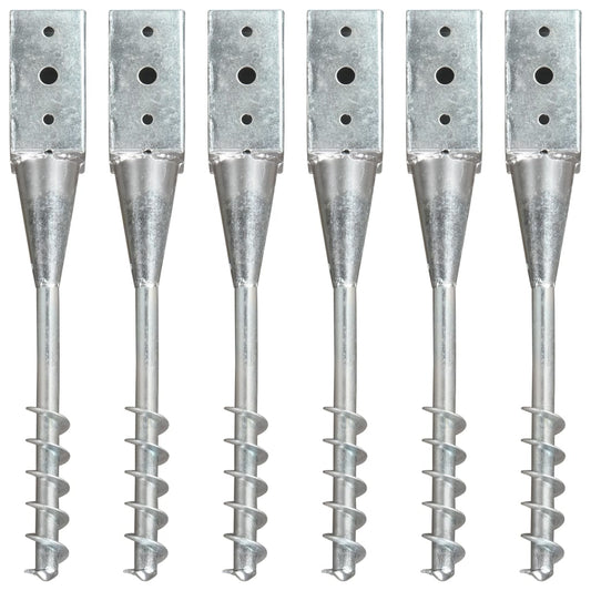 Ground Spikes 6 pcs Silver 7x7x56 cm Galvanised Steel