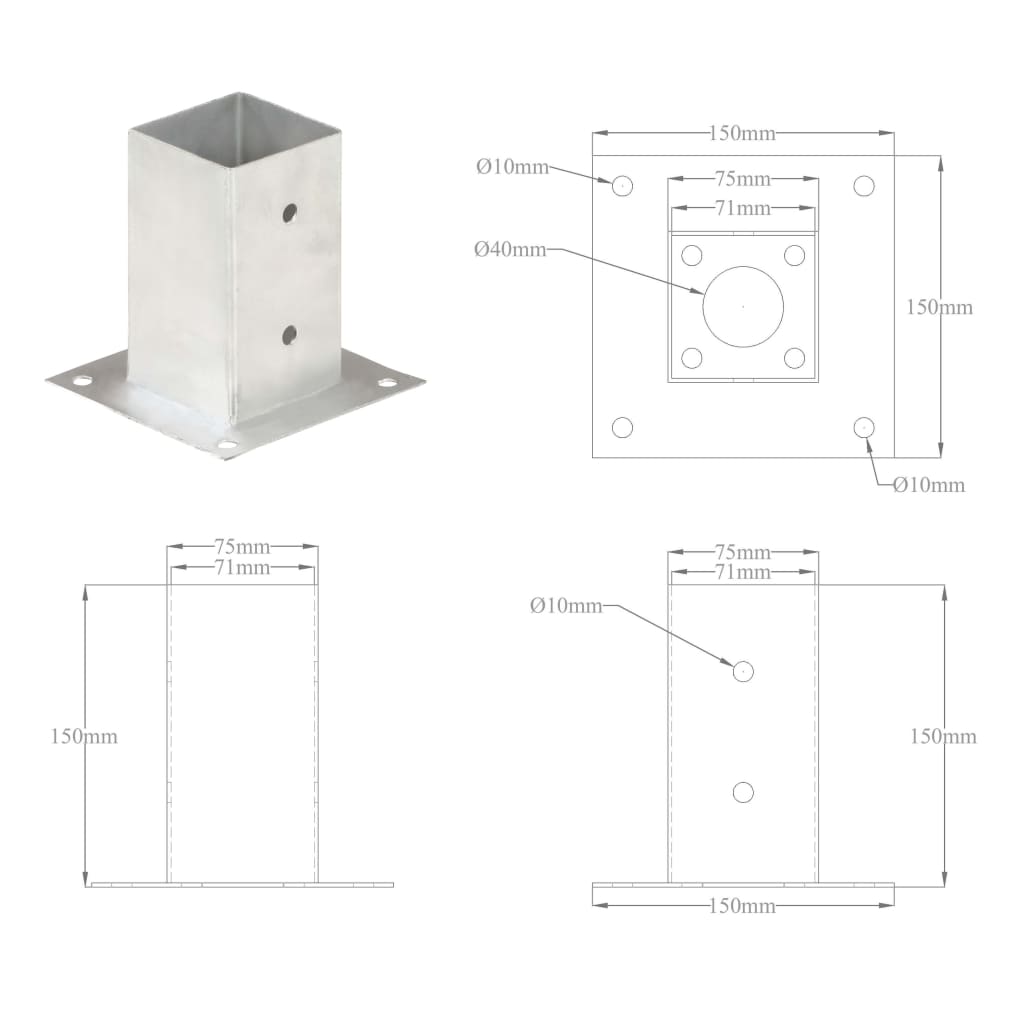 Post Anchors 4 pcs Galvanised Metal 71 mm