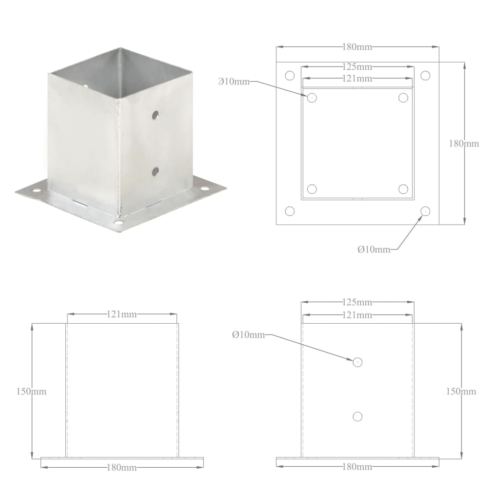 Post Anchors 4 pcs Galvanised Metal 121 mm