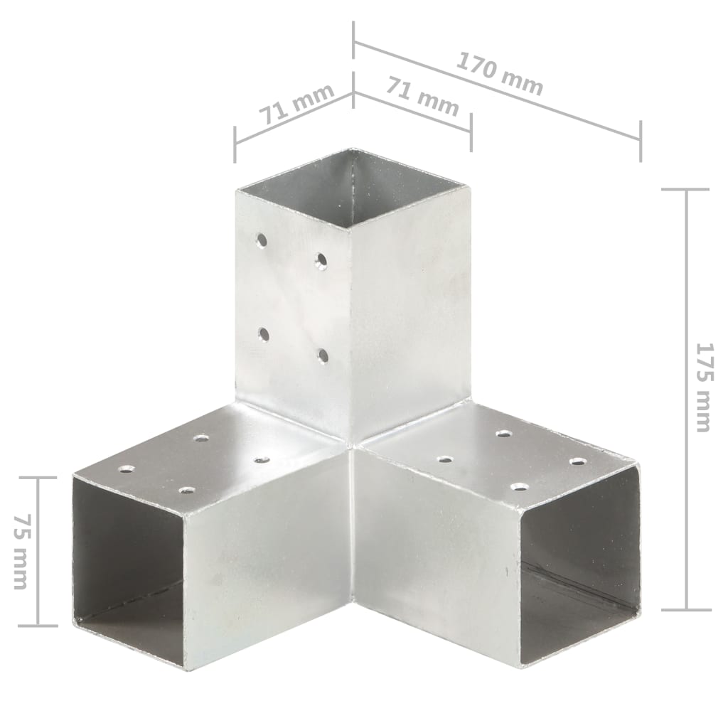 Post Connectors 4 pcs Y Shape Galvanised Metal 71x71 mm