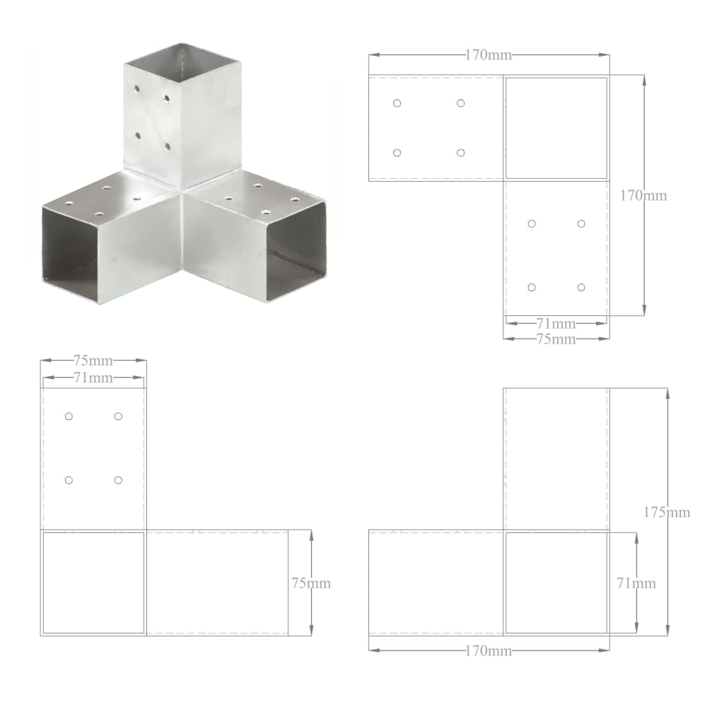 Post Connectors 4 pcs Y Shape Galvanised Metal 71x71 mm